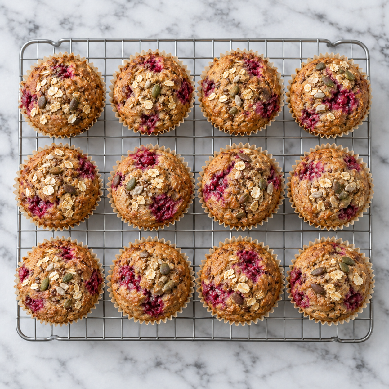 Raspberry and Mixed Seed Muffins