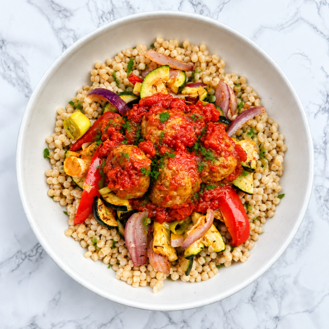 Harissa Meatballs with Couscous &amp; Roasted Vegetables (HC) 
