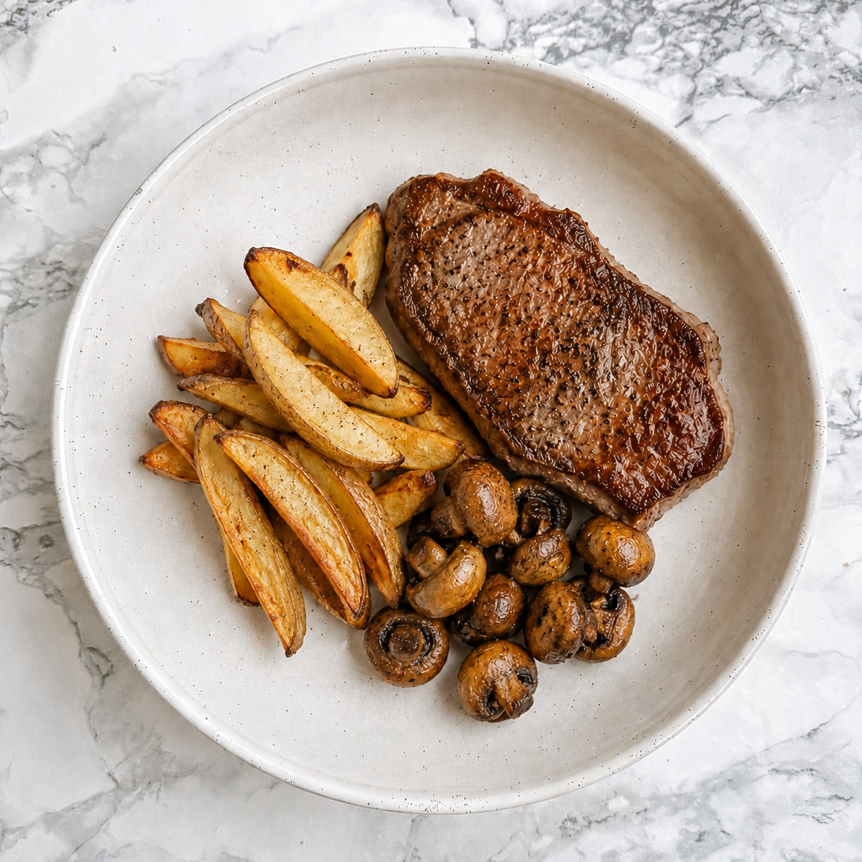 Steak, Chips and Mushrooms