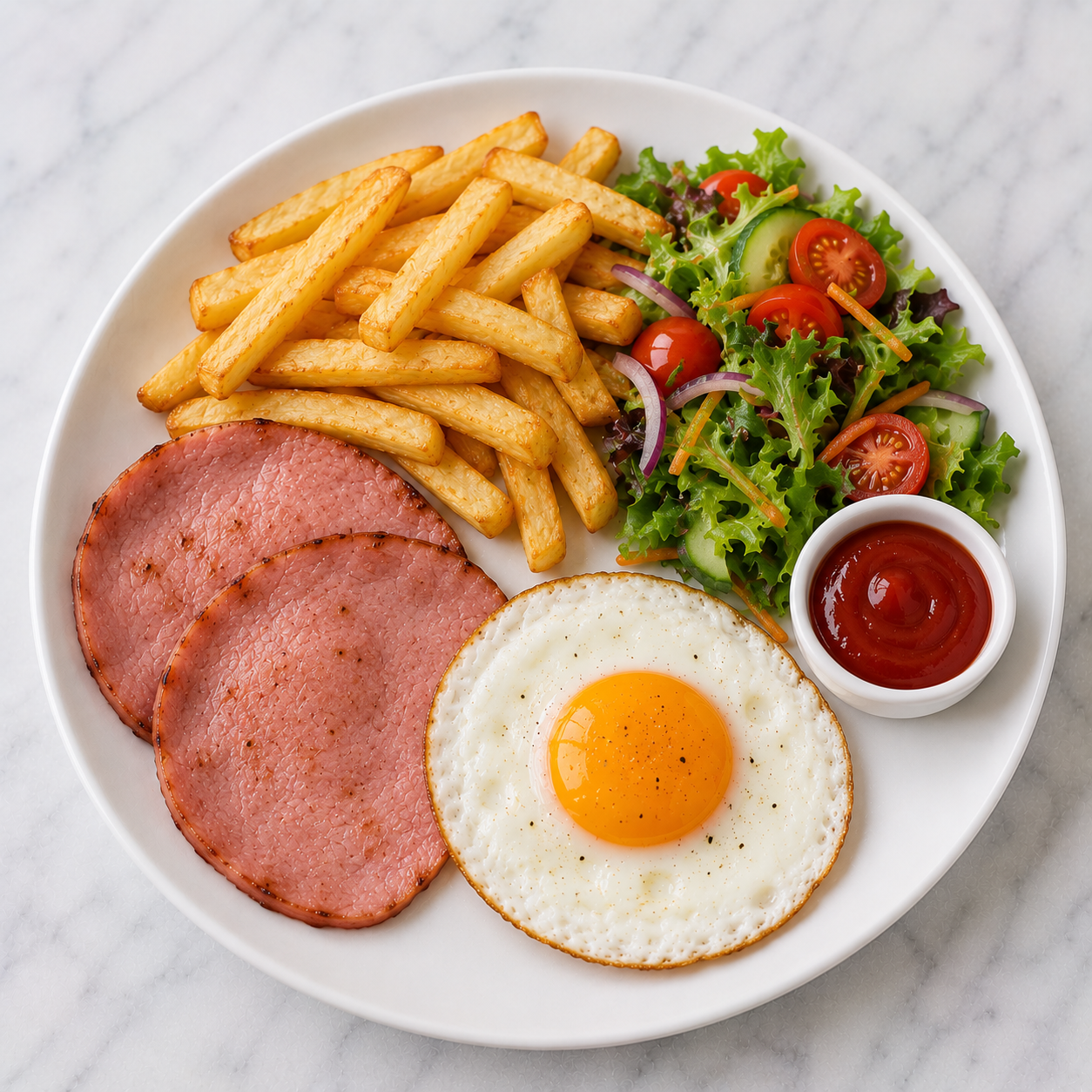 Ham, Egg + Chips