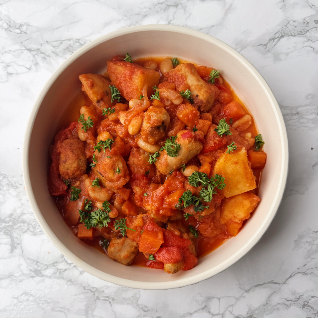 Slow Cooker Sausages + Beans