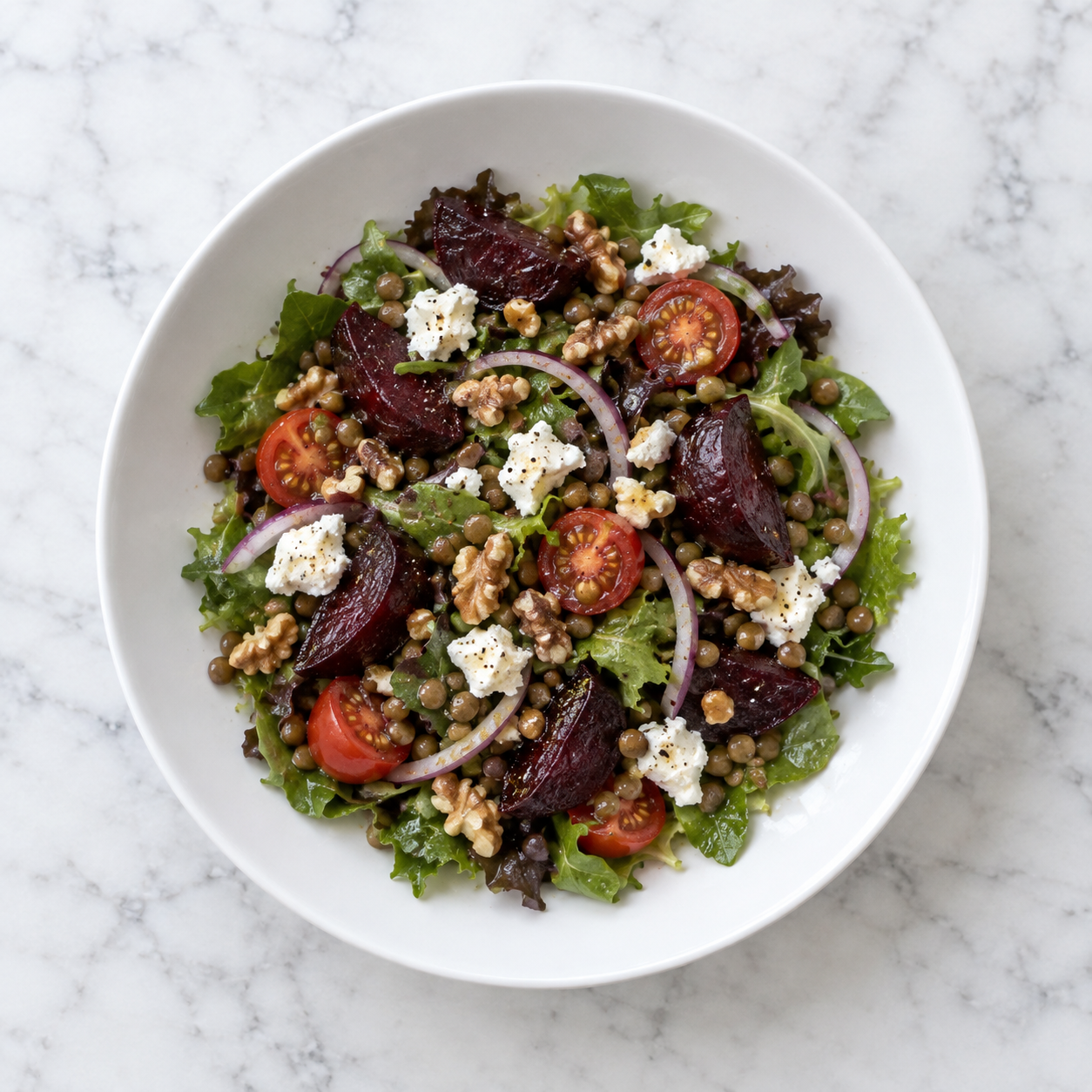 Warm Beetroot, Lentil and Goats Cheese Salad
