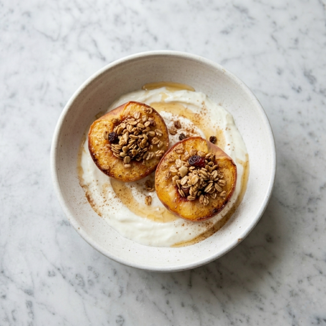 Granola Topped Baked Peaches