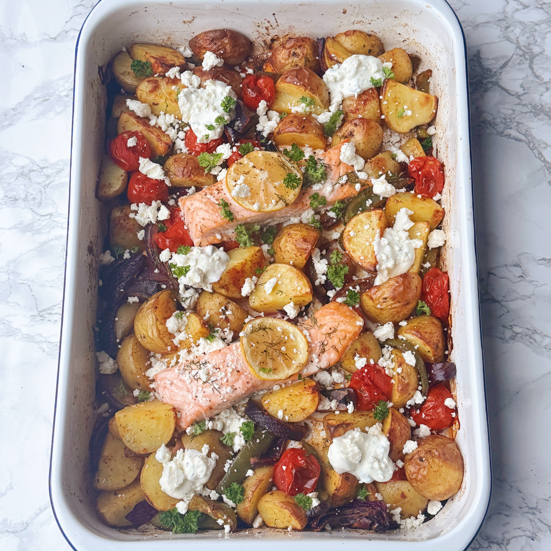 One Tray Greek Salmon