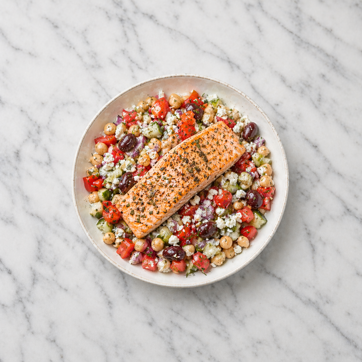 Salmon + Greek Chickpea Salad