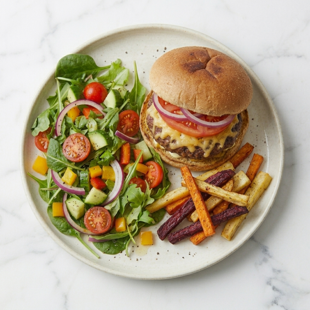 Burger + Veggie Fries