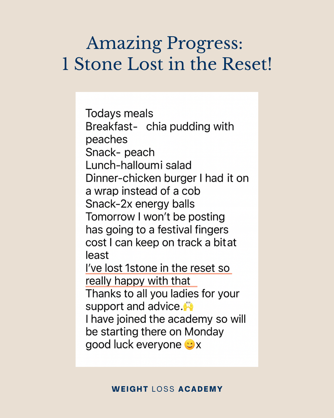 21 Day Reset - Written Testimonial - 1 stone lost