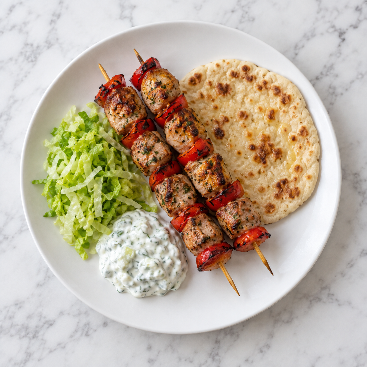 Pork Souvlaki with Flatbreads and Tzatziki
