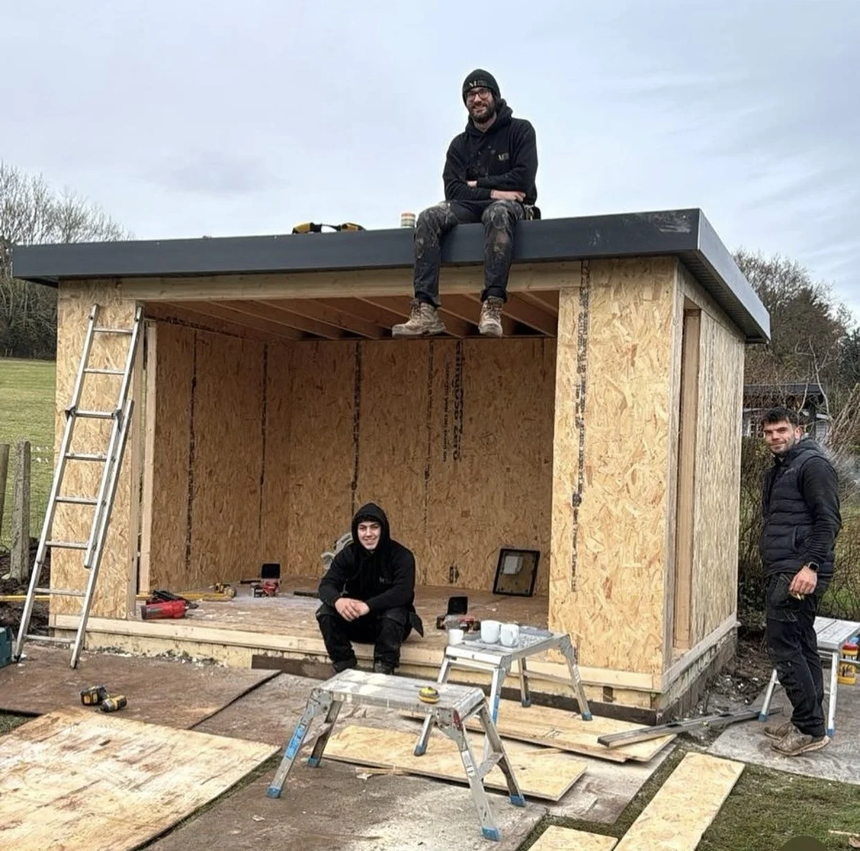 The Morgan Garden Studios Team on a break during construction.