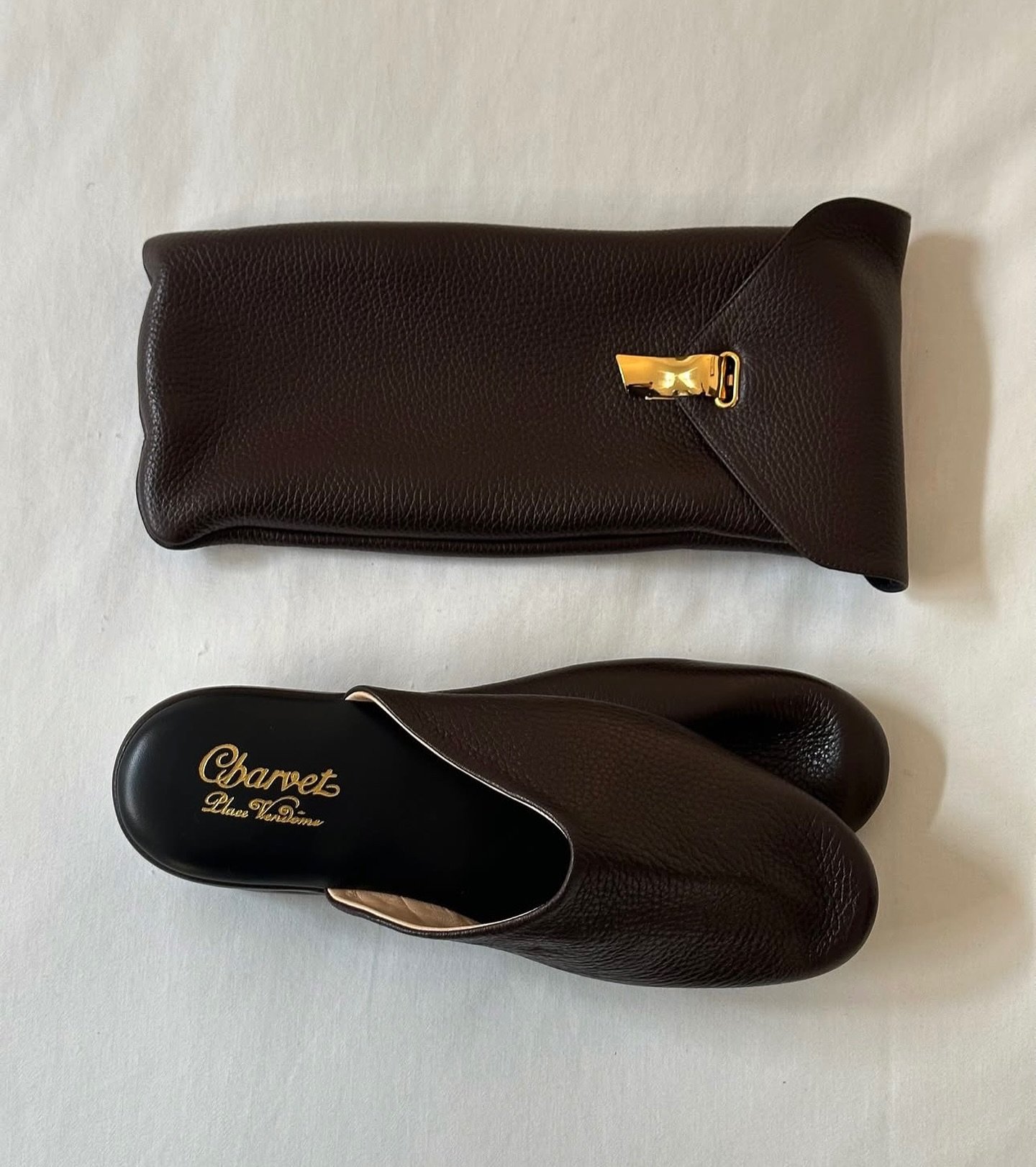 Brown leather Charvet slippers - maison44.com