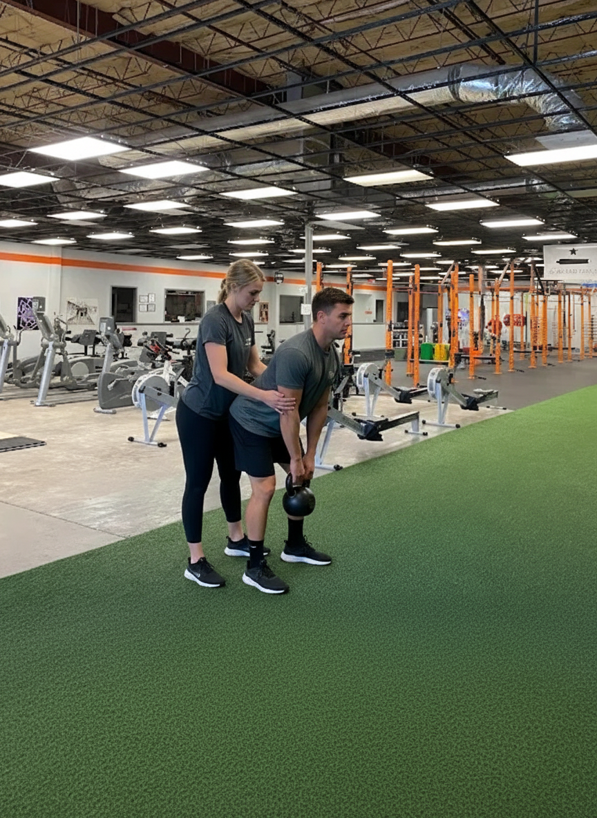 Physical therapist conducting movement assessment for Houston CrossFit athlete at performance physical therapy clinic