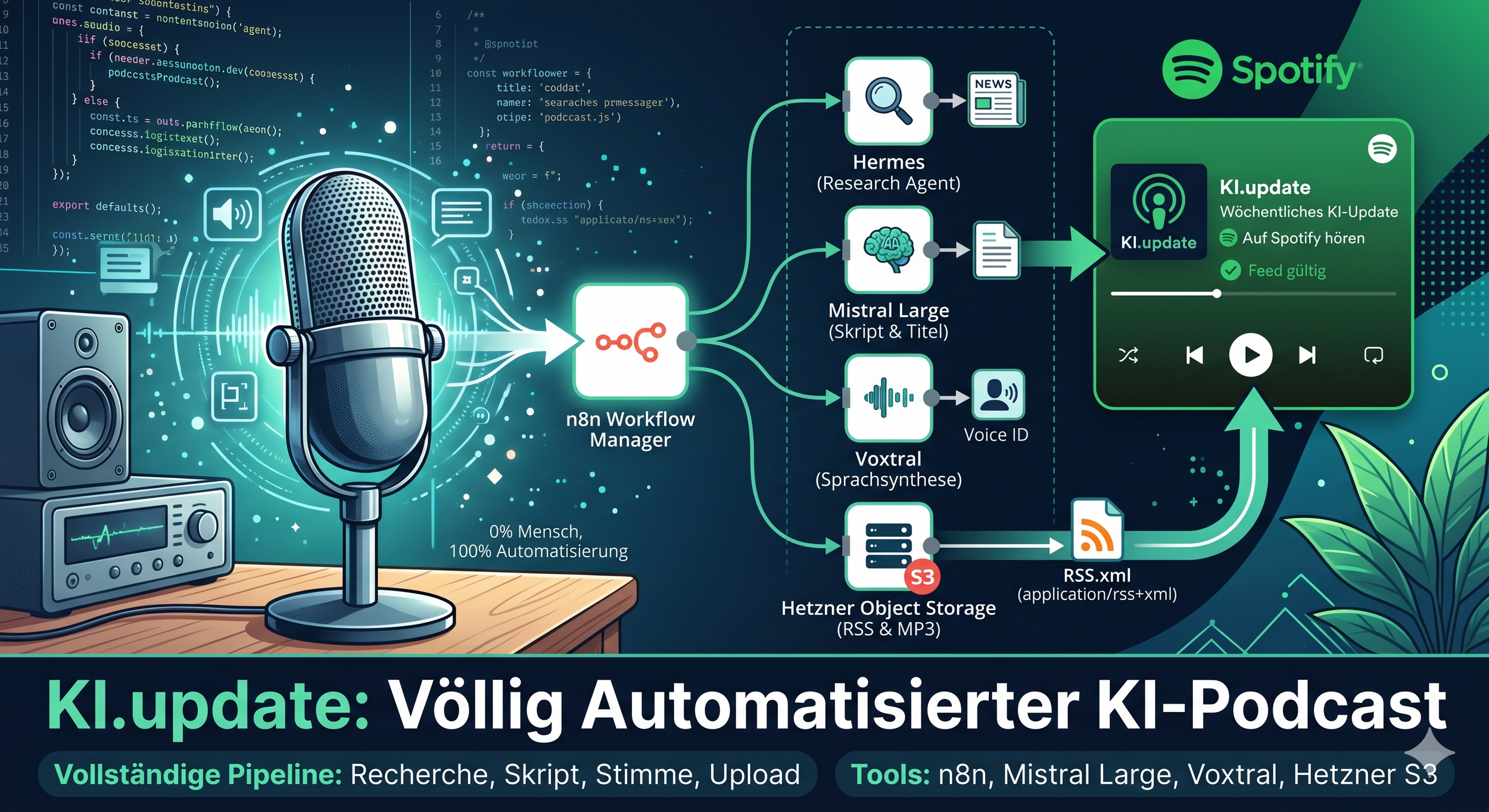 Bild das ein Mirkrofon und den Workflow aus n8n ein bisschen verdeutlicht.