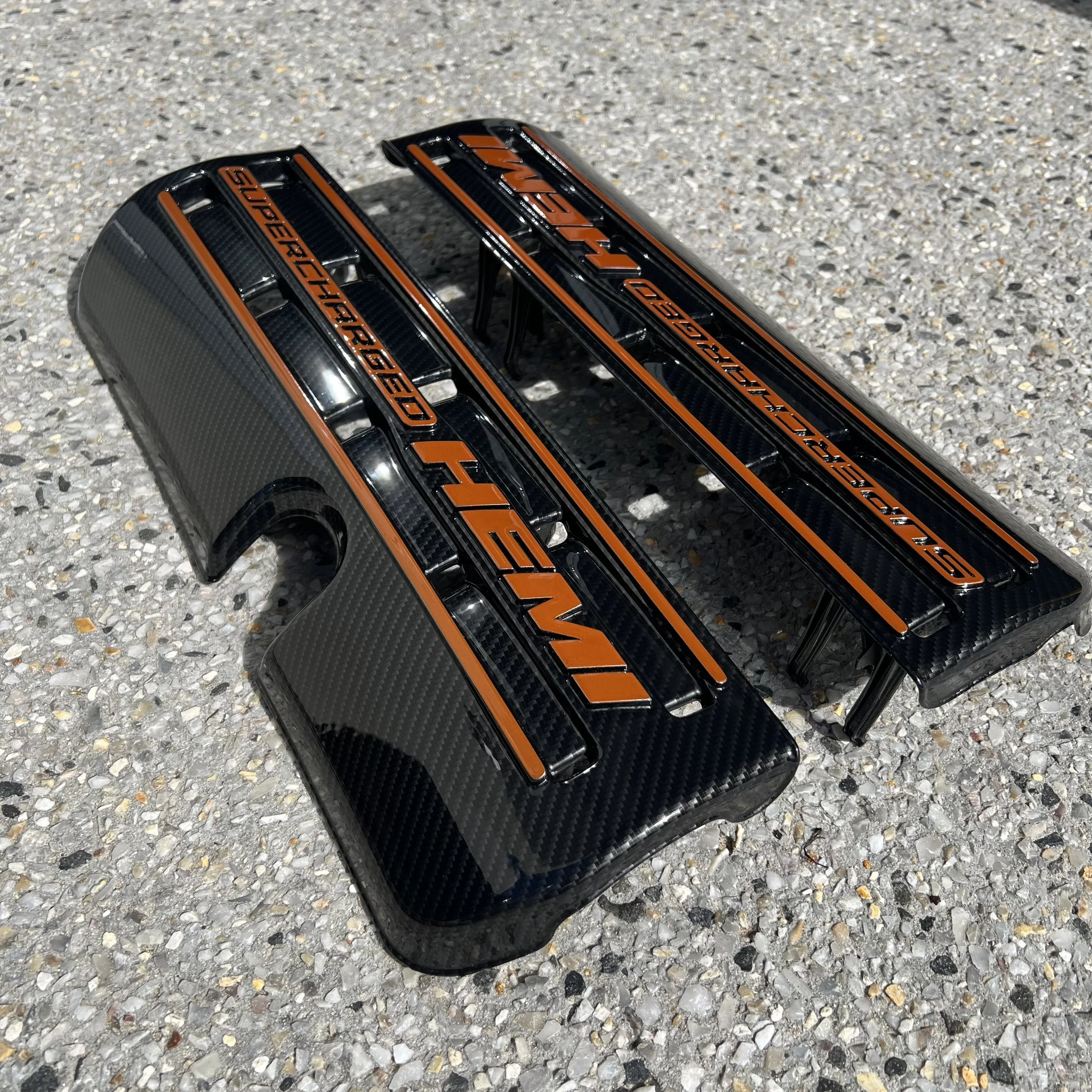Hydrographics WA hydro dipped black engine cover with gold luxury brand pattern