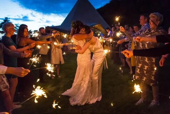 cornwall tipi wedding sparkler photo