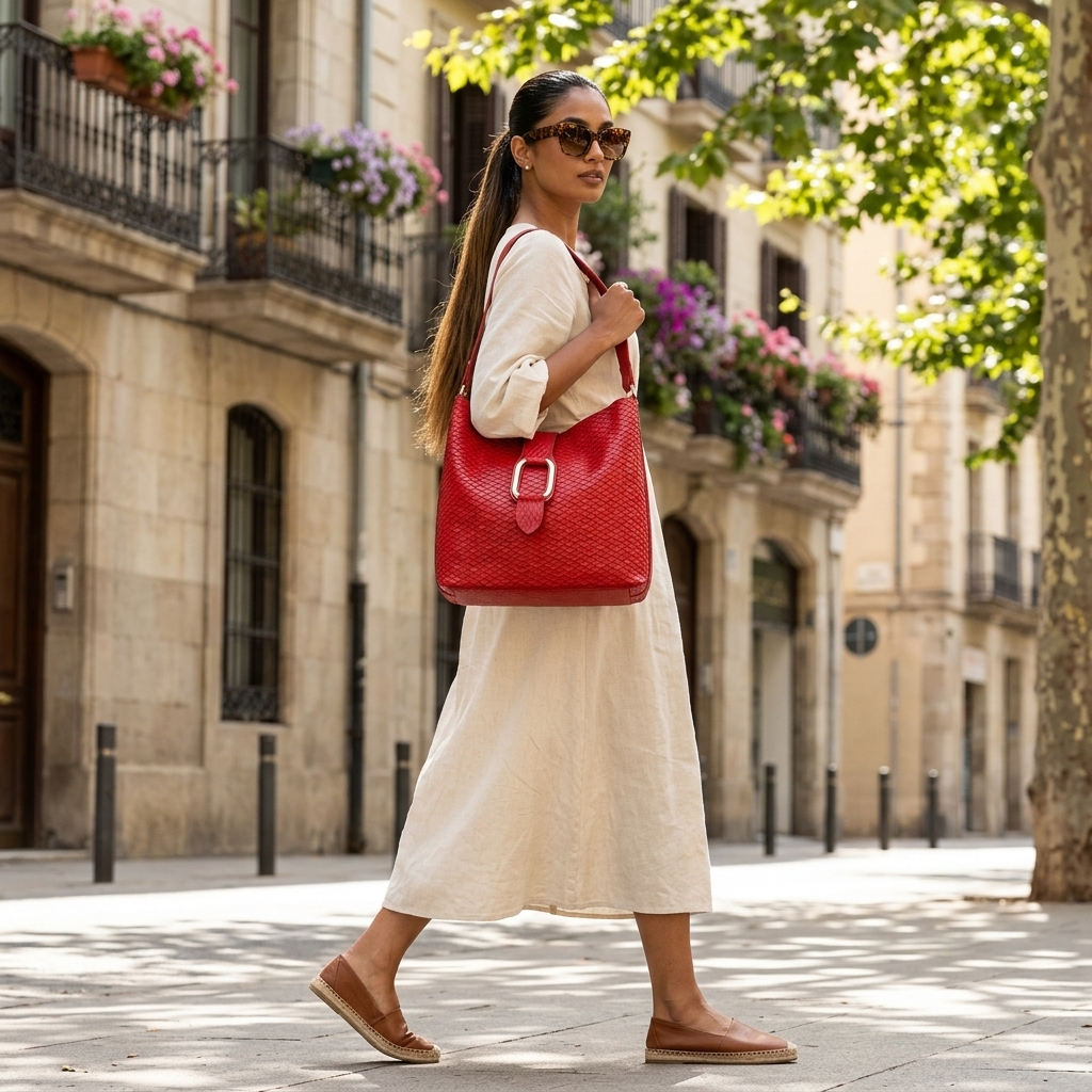 red genuine full grain leather bag unique LA threads