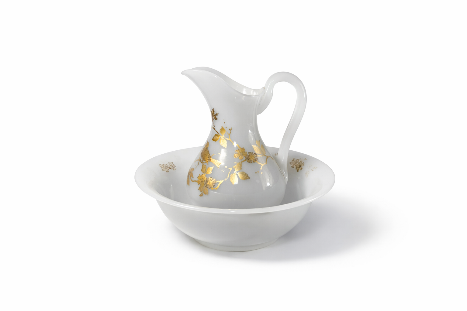 Cruche et bassine en opaline de cristal XIXème siècle