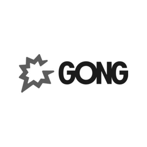 Logo with an explosion graphic and the word 'GONG' in bold black letters.