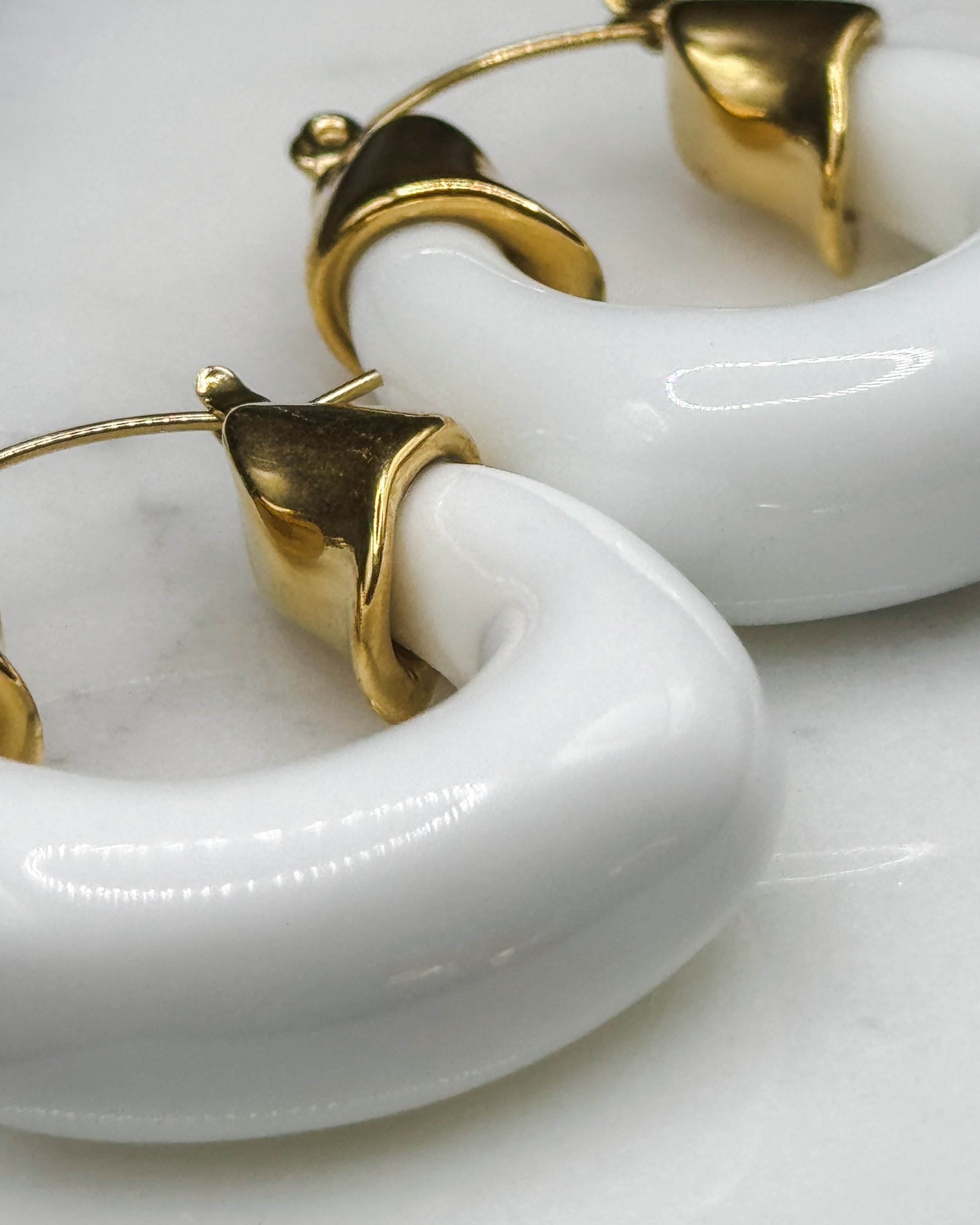 Costa Earrings. Acrylic Transparent, green or white Hoops with 18K Gold Plated clip. Perfect for stacking. Waterproof. Emilia Burk