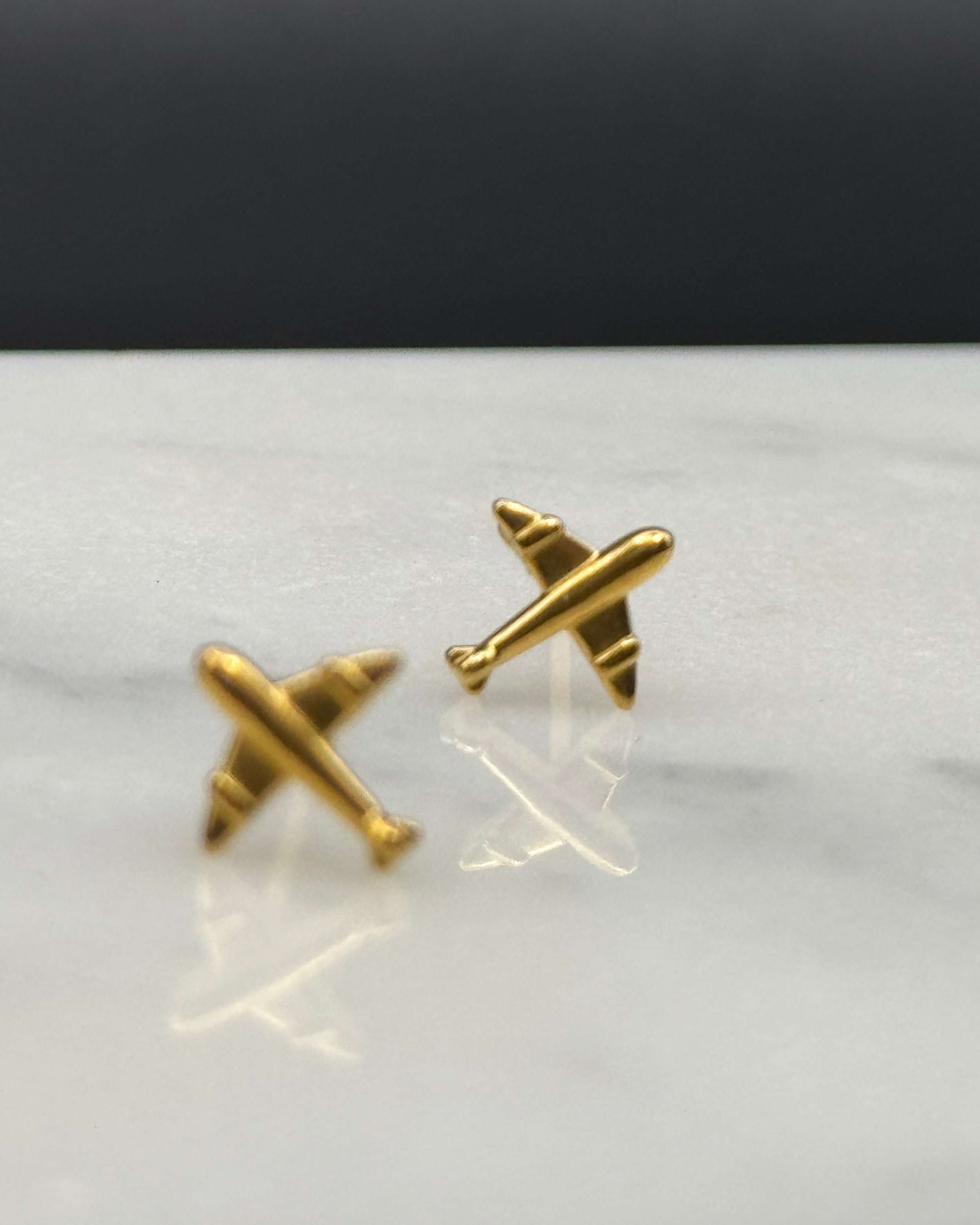 Cloud 9 earrings, airplane shape, 18K Gold Plated Dainty Earrings. Waterproof. Emilia Burk