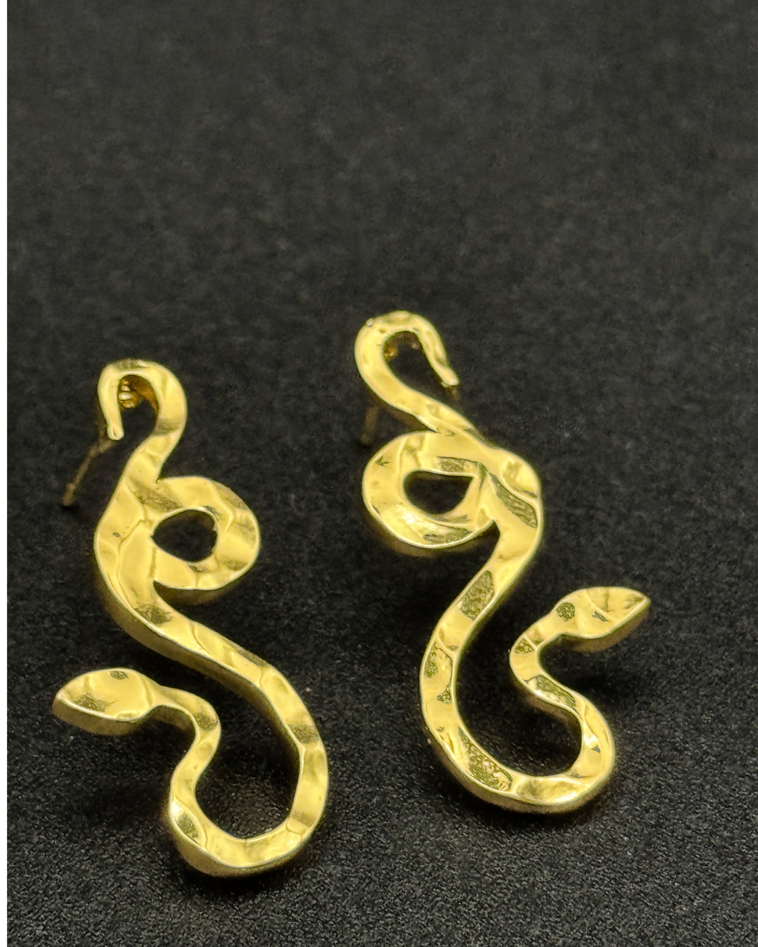 Gold Boca Earrings. Snake shape. Waterproof, 18K Gold Platter Stainless Steel. Emilia Burk