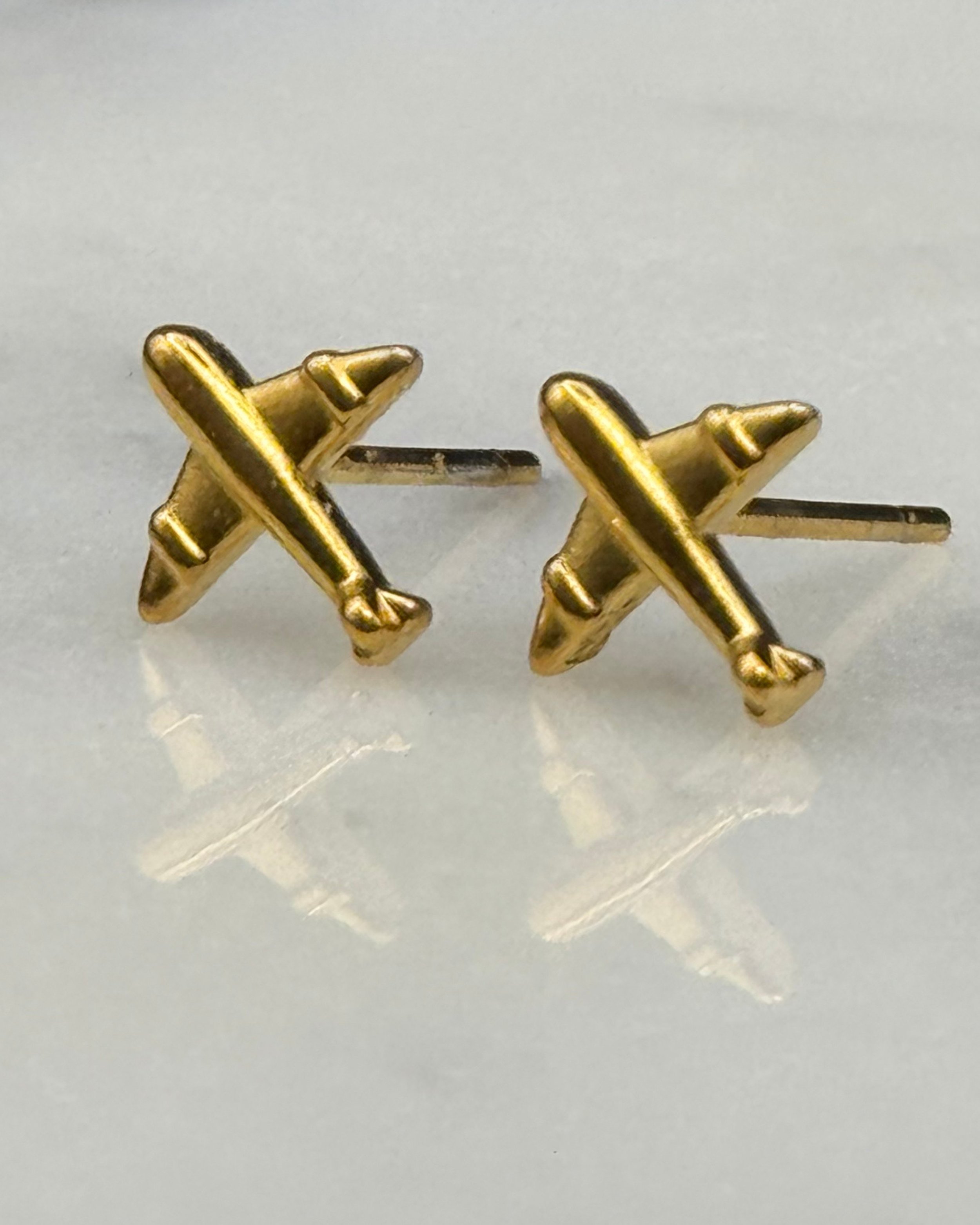 Cloud 9 earrings, airplane shape, 18K Gold Plated Dainty Earrings. Waterproof. Emilia Burk