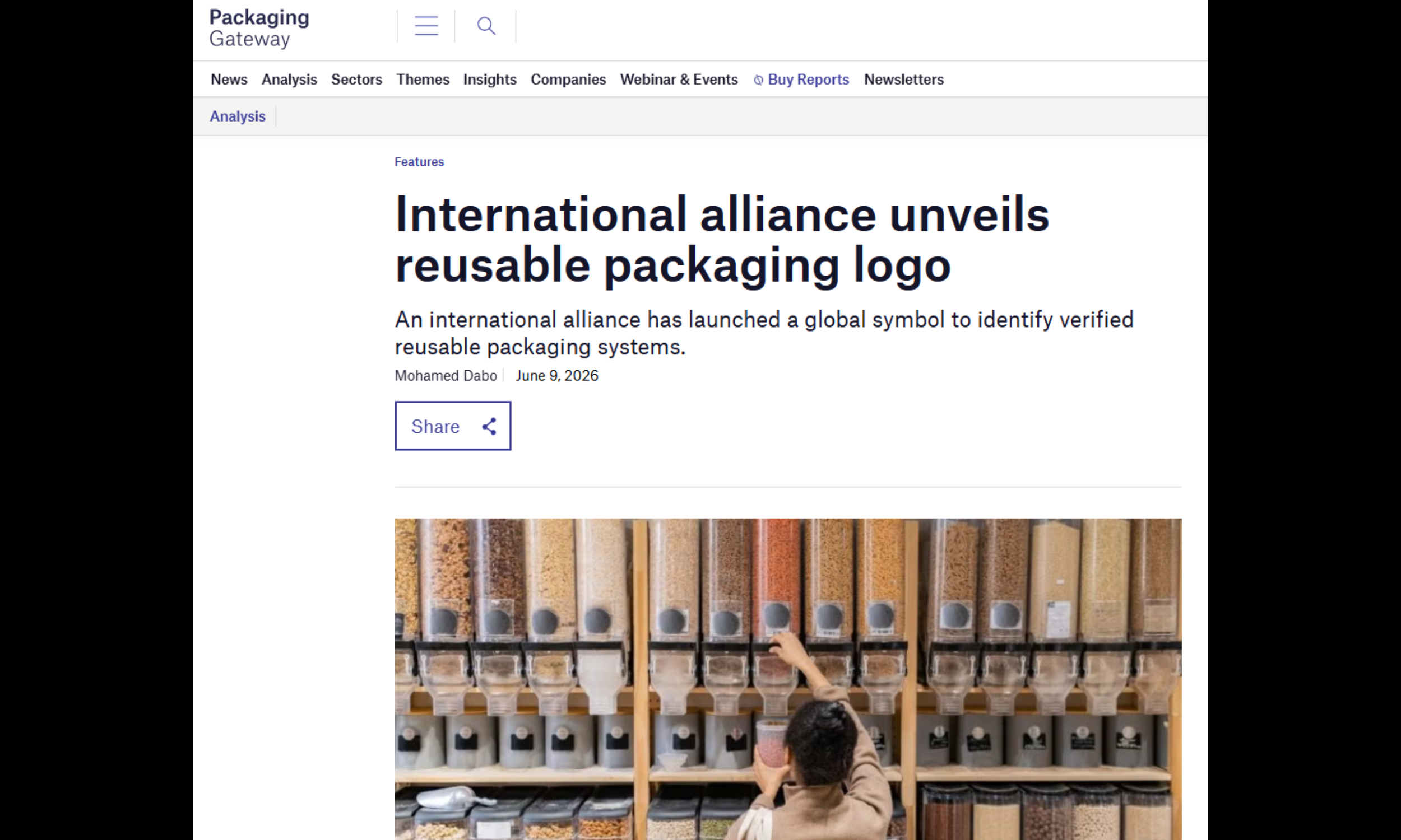 "The launch reflects wider policy and industry efforts to expand reusable packaging as part of the global transition towards a circular economy."