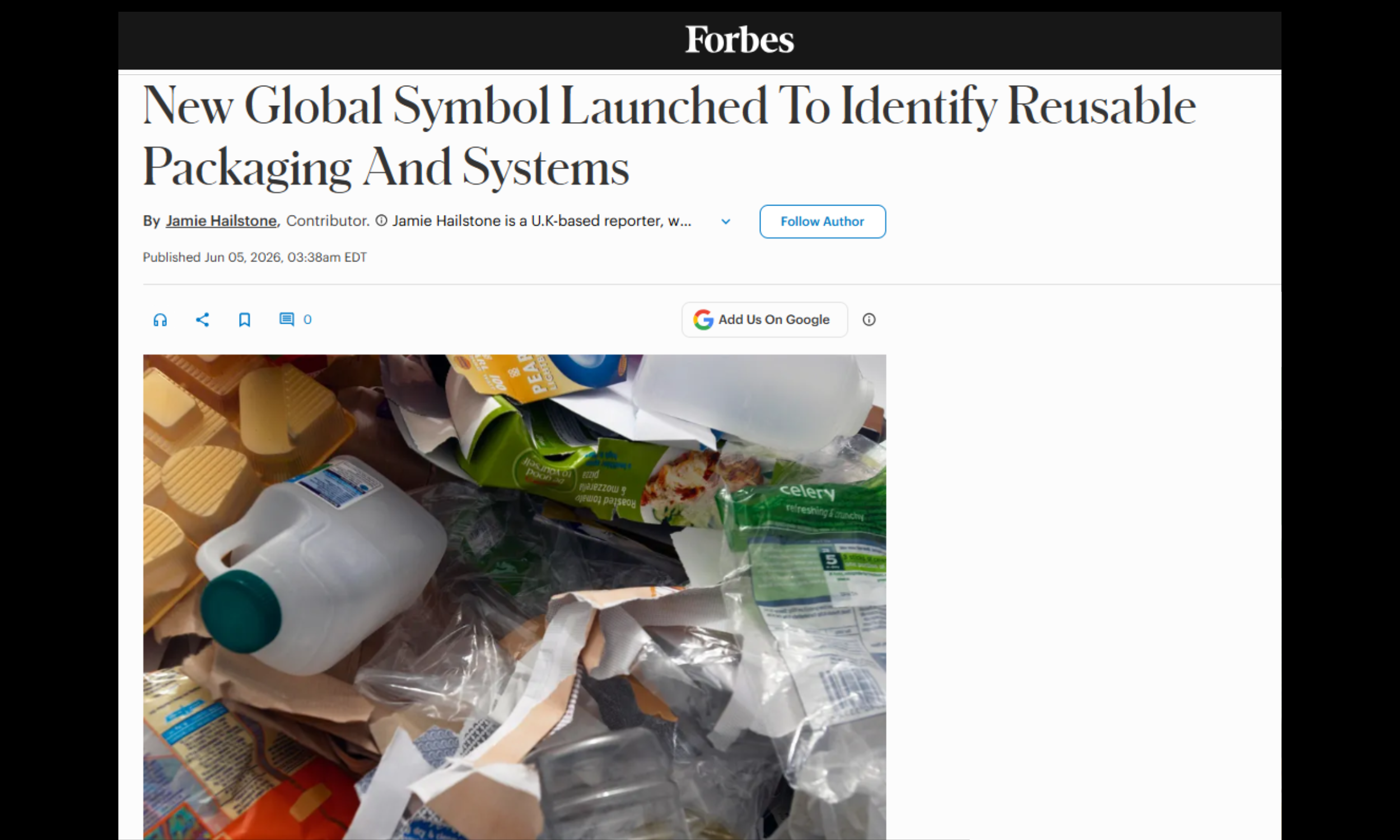 “We anticipate reuse is going to be very desirable, and this new symbol is going to be seen around the world. Culture changes everything and I hope it comes to be a beacon for thinking ‘there are solutions out there’ and ‘we can fix stuff’.” 