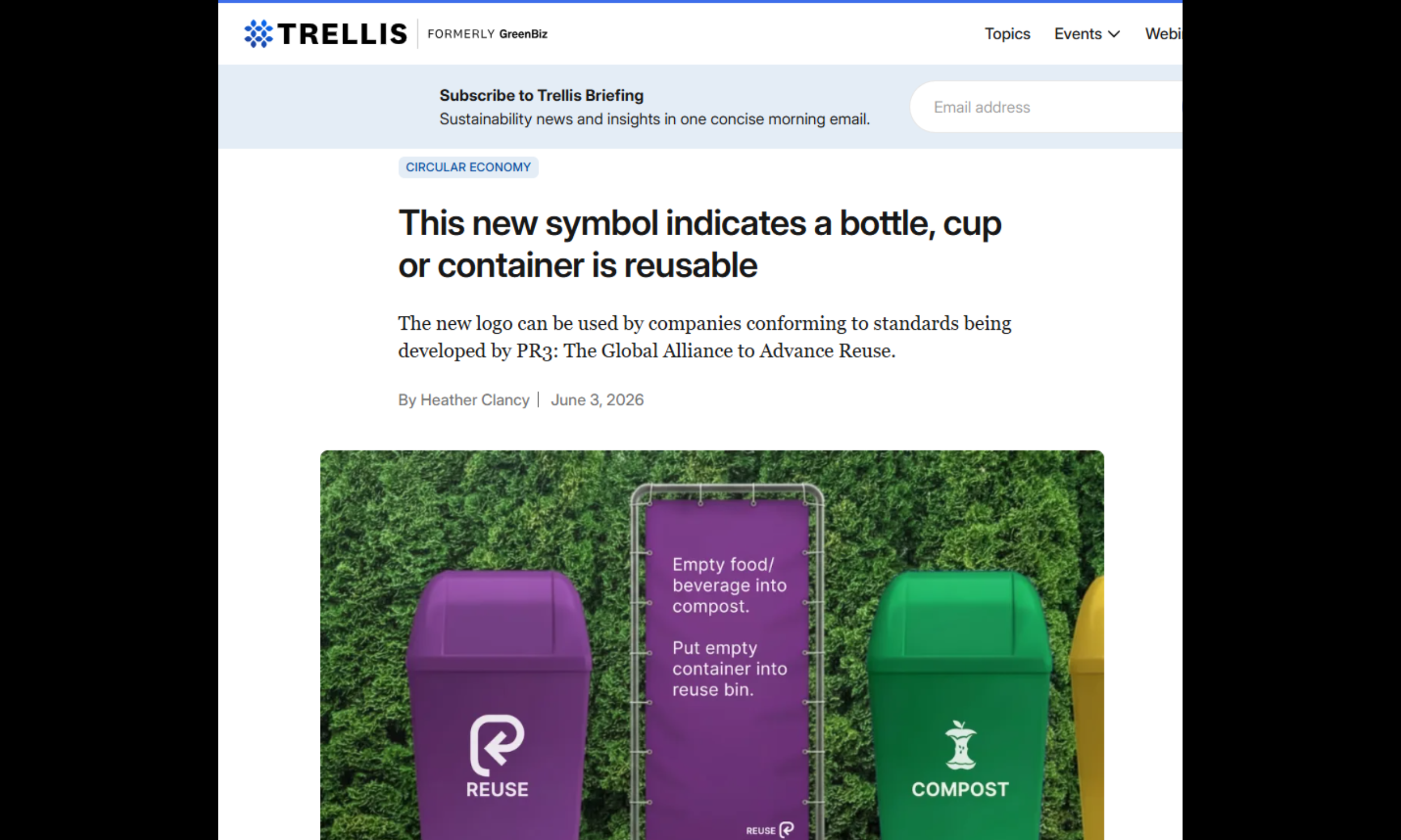 “The new mark creates a unifying visual language for reuse systems. Designed with bold simplicity in mind, it balances uniqueness with a strong visual signal to reuse.ˮ