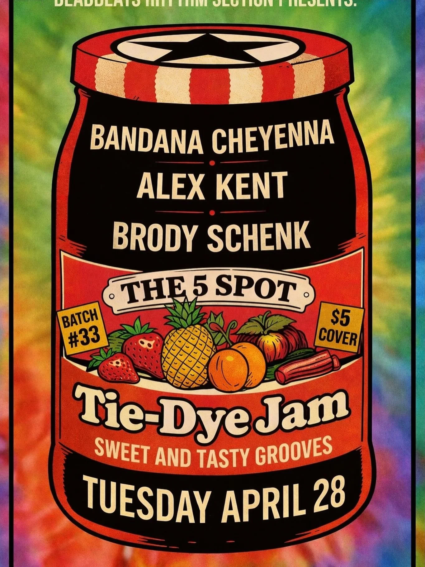 Tie Dye Jam is back on Tuesday at the 5 Spot with Bandana Cheyenna, Alex Kent and Brody Schenk. Great songs and beautiful energy. Check it out!

4/28, 6-8, $5, 21+, batch 33

#nashville #livemusic #originalmusic
