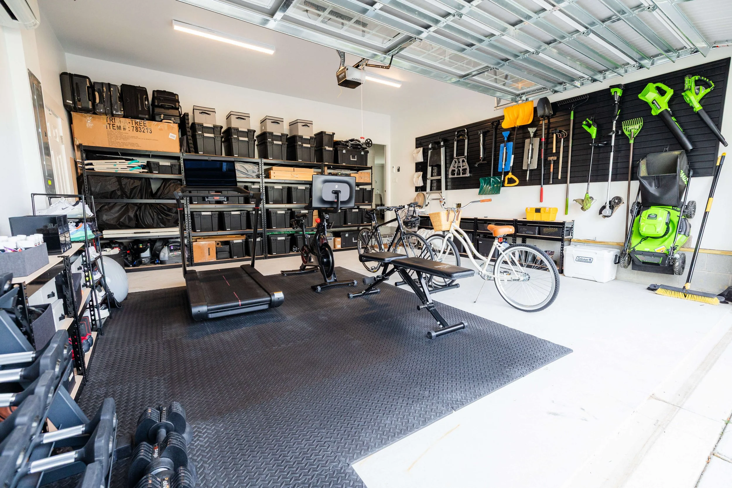 Functional garage storage design focused on organization and everyday usability.