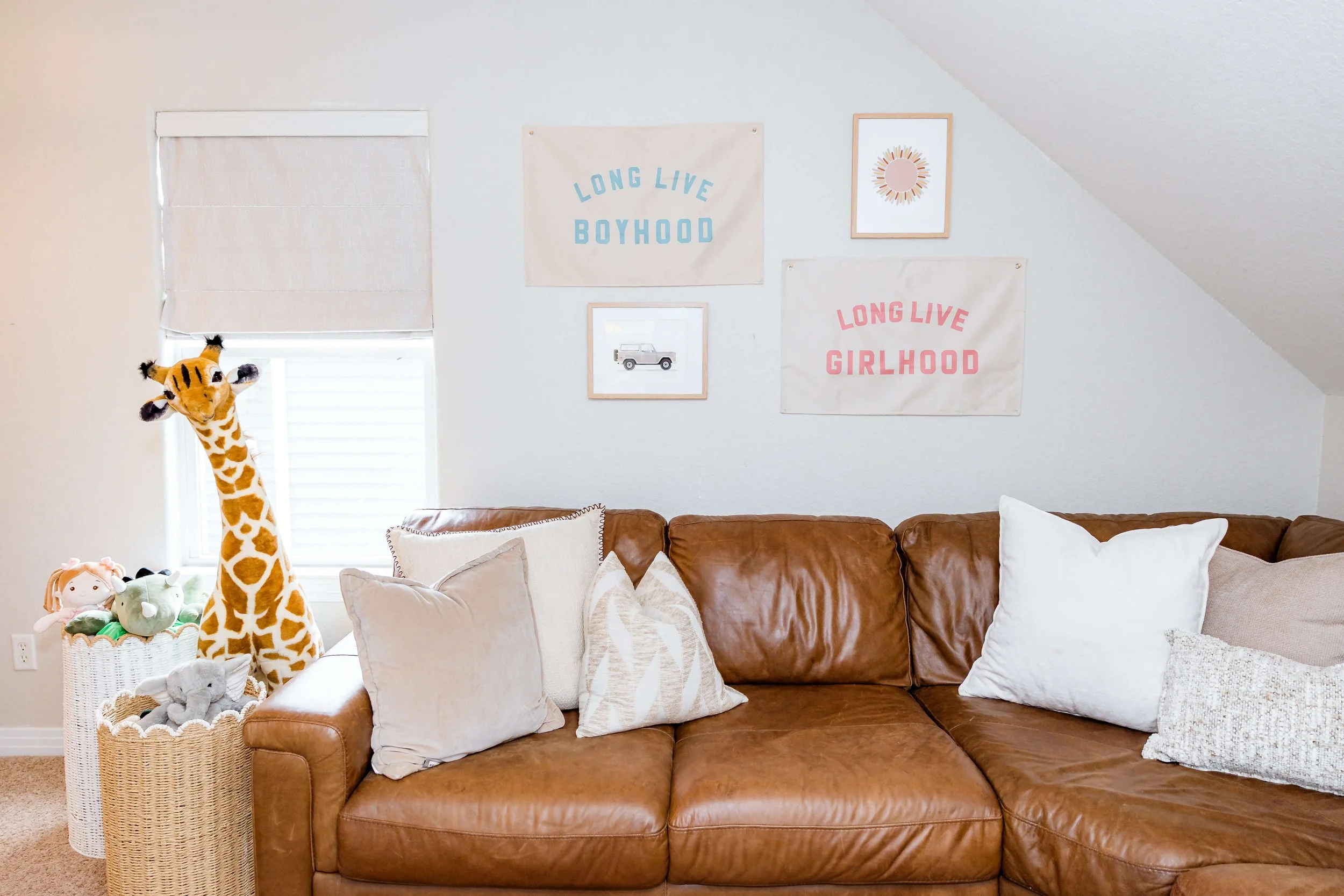 Wide angle view of a well-designed, organized playroom