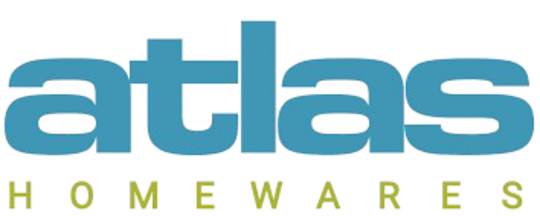 Atlas Homewares logo with blue text for 'atlas' and green text for 'HOMEPARES'