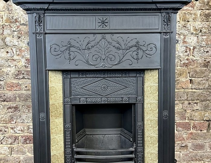 Antique Fireplaces - 19th Century, Victorian Cast-iron Tiled Combination Fireplace