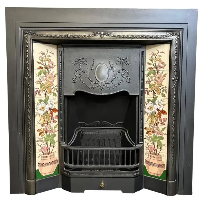 19th Century Cast Iron Tiled Fireplace Insert
