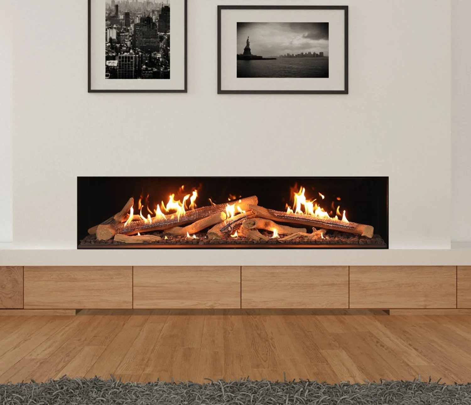 Acquisitions reference photograph of an inset fireplace with cabinetry