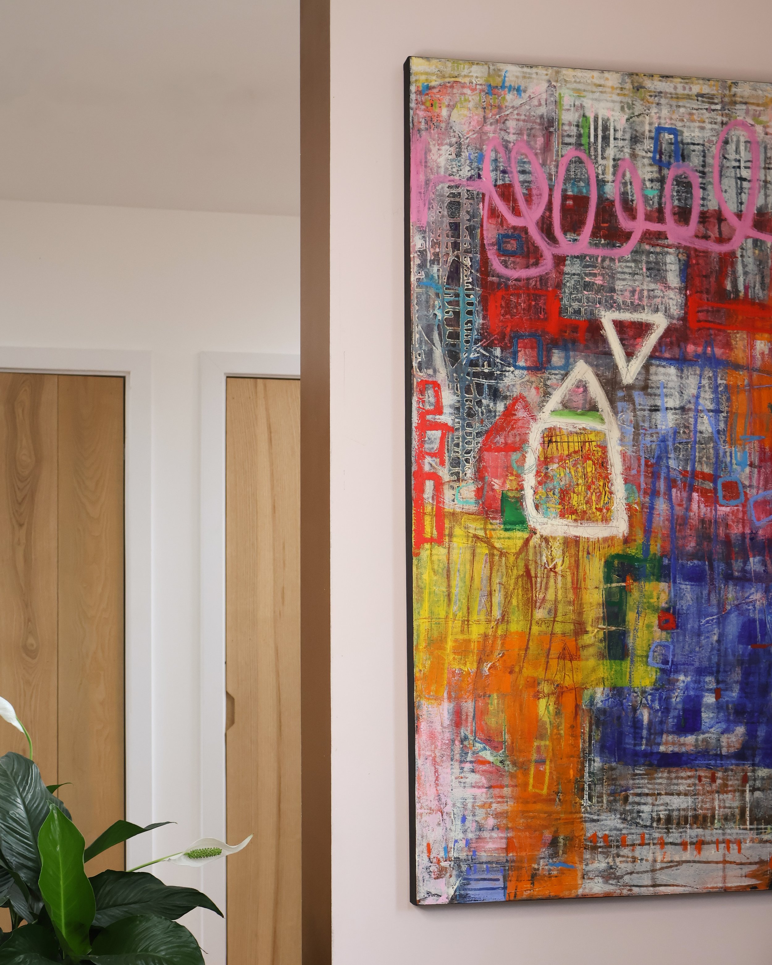 close up view of abstract artwork in entrance way