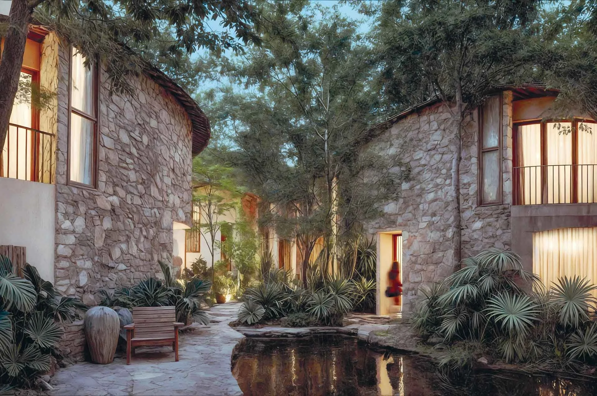 Eco-friendly residential villas with organic architecture and preserved green areas, designed for conscious living in Tulum.