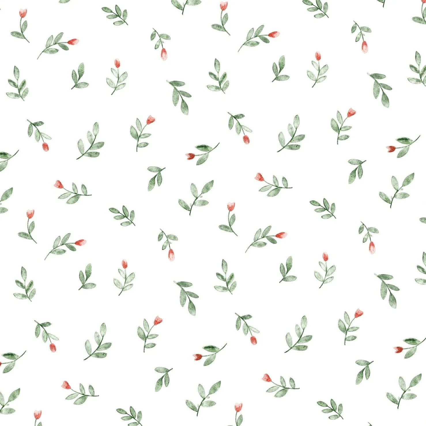 cottagecore hand painted watercolour tulips in tossed repeat pattern for fabric and wallpaper