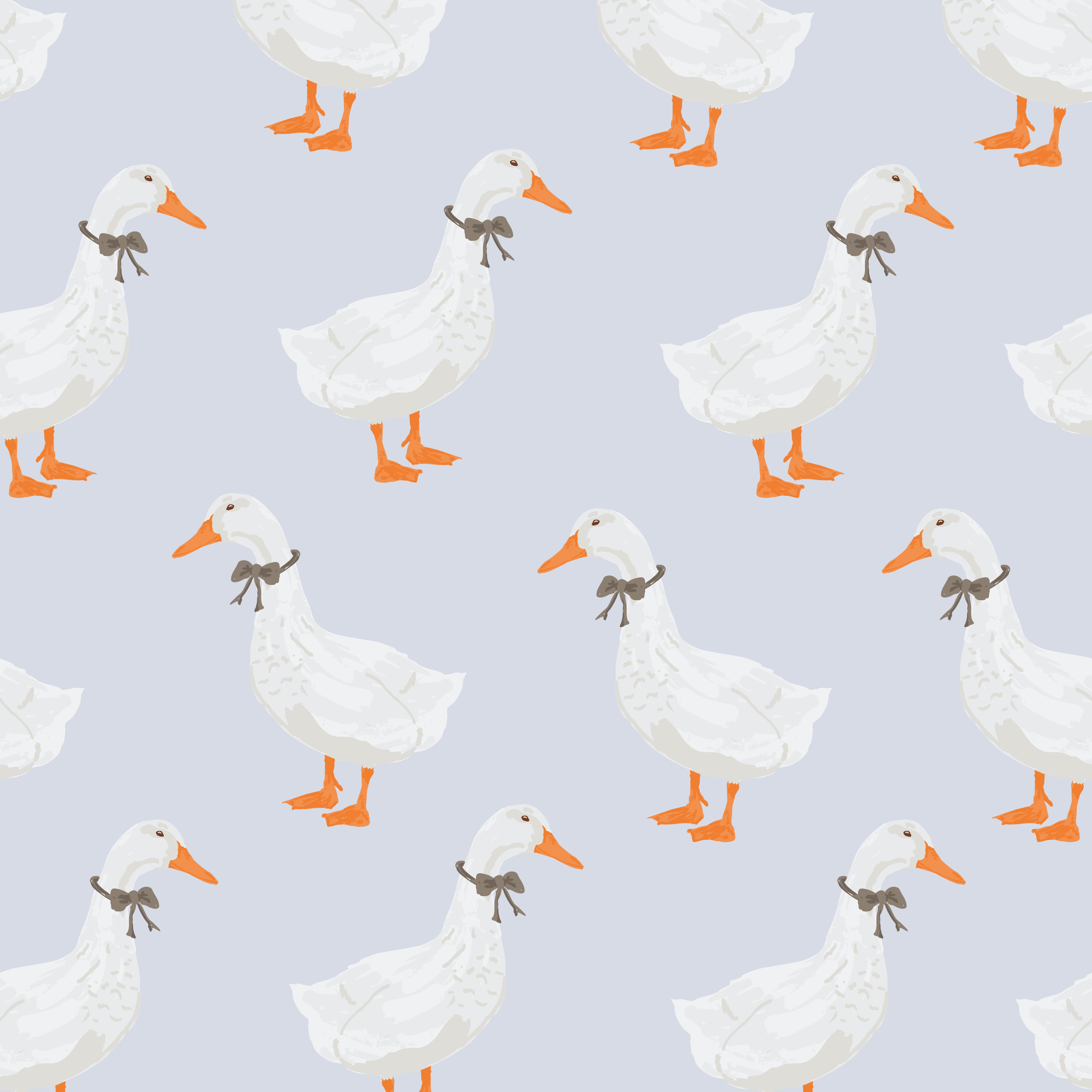 repeat pattern for fabric and wallpaper of spring geese with bows around neck and blue background for boys