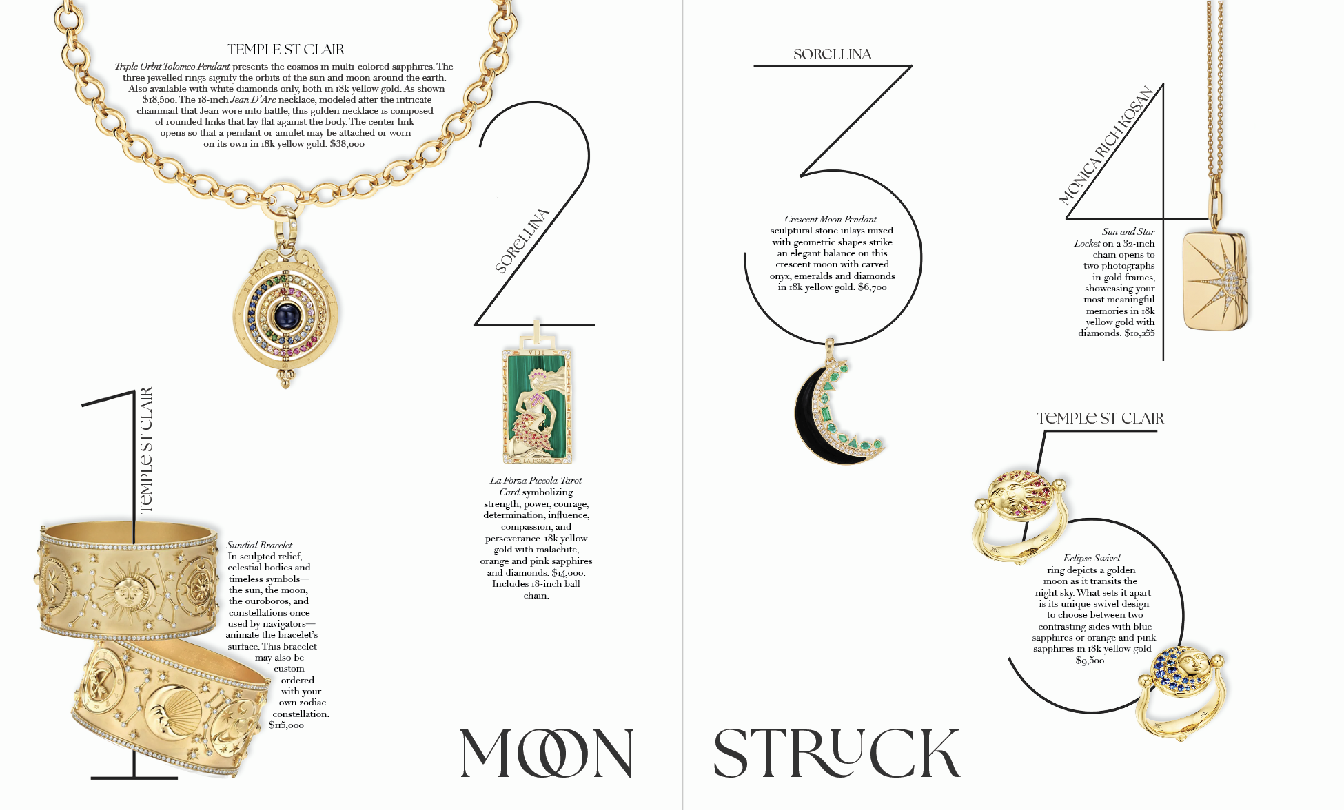 Layout design for Accent product feature. Developed a clean grid and oversized typography to showcase fine jewelry brands (Temple St Clair, Sorellina, Monica Rich Kosann) in a modern, editorial context
