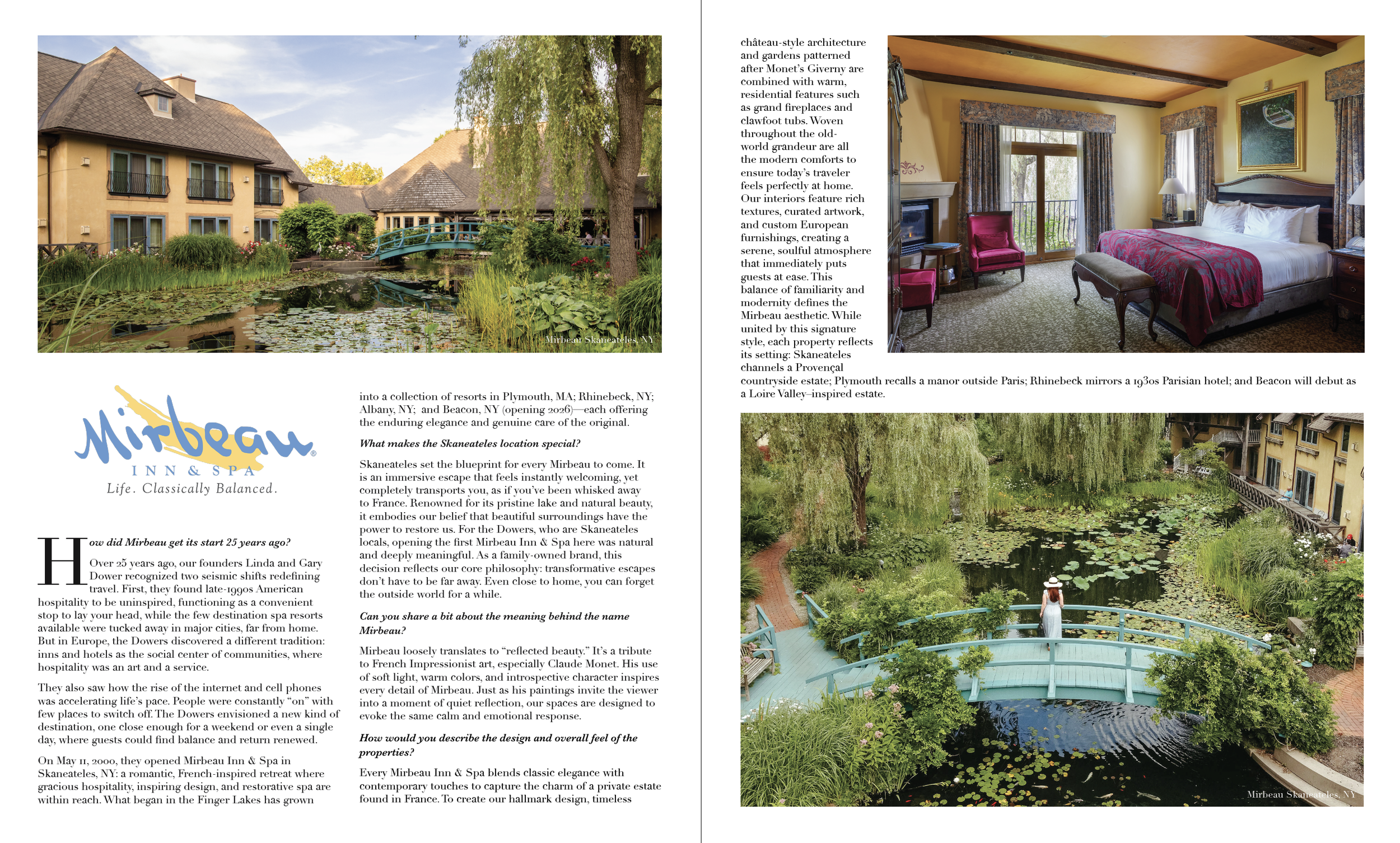 Feature layout for Accent, highlighting luxury hospitality brand Mirbeau Inn & Spa in Skaneateles, NY