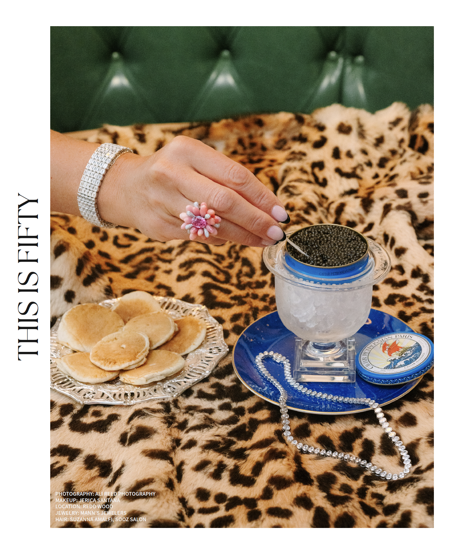 Visual layout design for Accent editorial spread. Balanced rich textures, photography, and jewelry product styling.