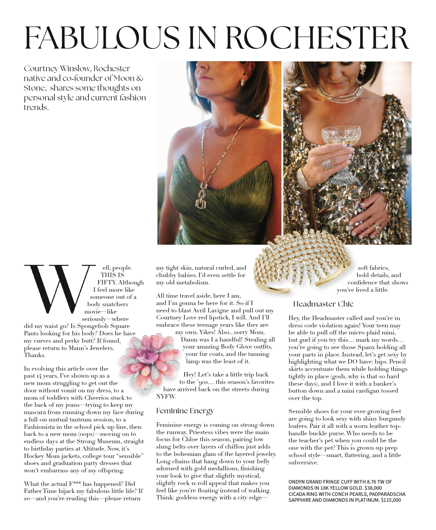 Editorial layout design and copy direction for Accent, spotlighting Rochester native, Courtney Winslow. Combined portraiture, product features, and bold typography to create a contemporary lifestyle spread.