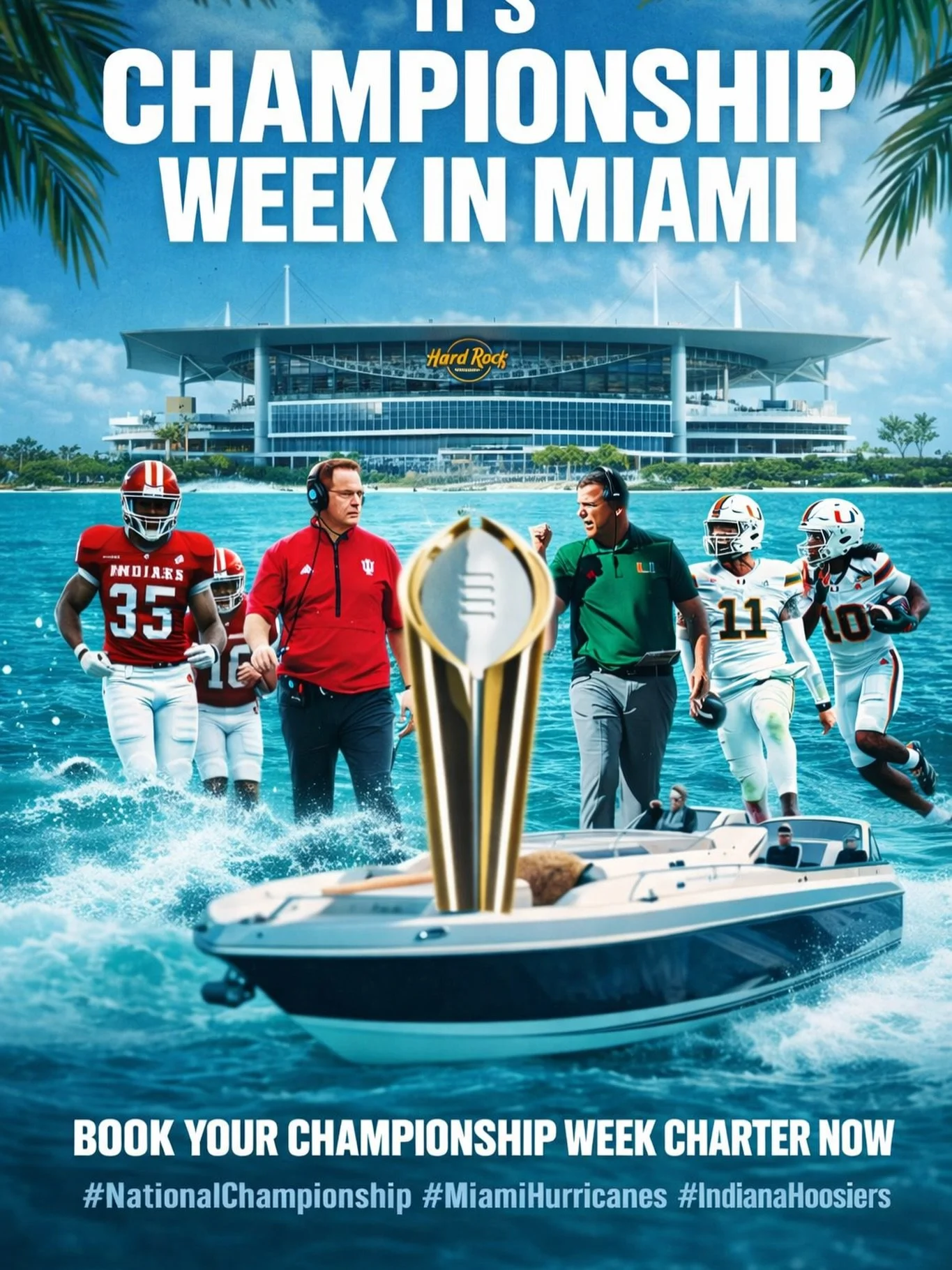 🏆 The National Championship is coming to Miami.
Whether you&rsquo;re riding with the Hurricanes 🌴 or traveling in with the Hoosiers 🔴⚪ &mdash; there&rsquo;s only one way to do Miami right.

Before kickoff&hellip; take it to the water.
📍7 minutes 
