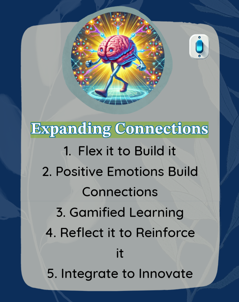 Graphic of a brain with arms and legs, walking on a globe, surrounded by colorful, radiant light and neural network connections.