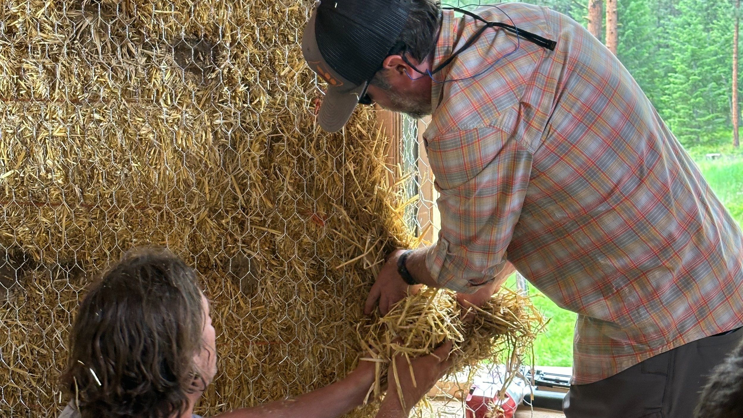 Instruction on how to install stucco netting over a straw bale wall.