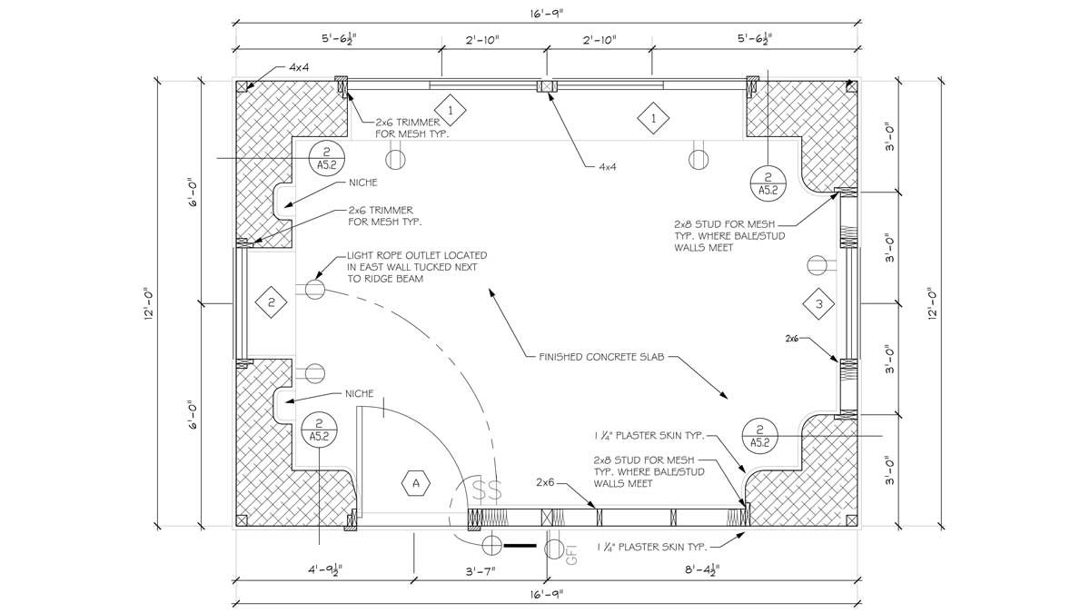 Under 200 sqft straw bale house plan.