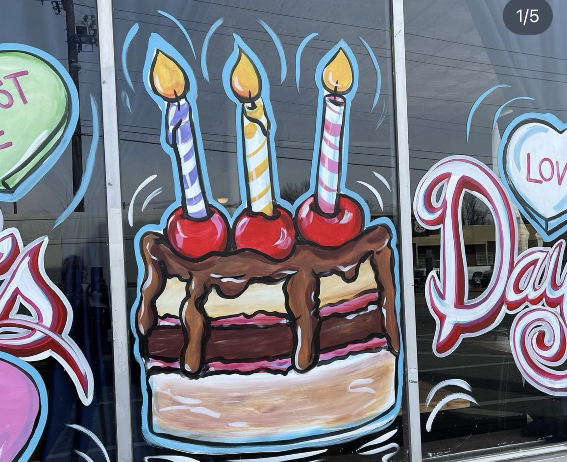 cake on the window of the store