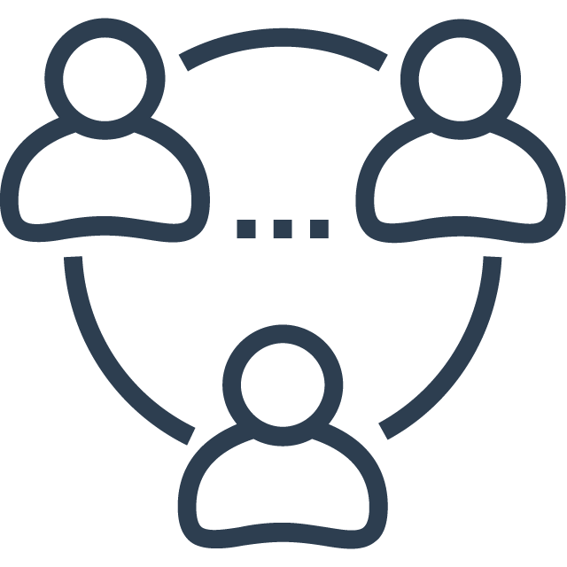 Icon of three people connected by lines, representing a network or social connection.