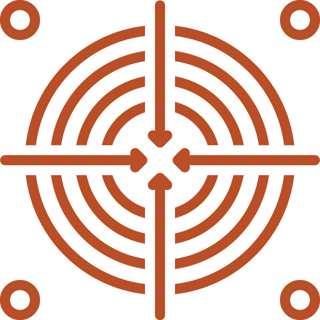 Target with concentric circles and four directional arrows pointing inward